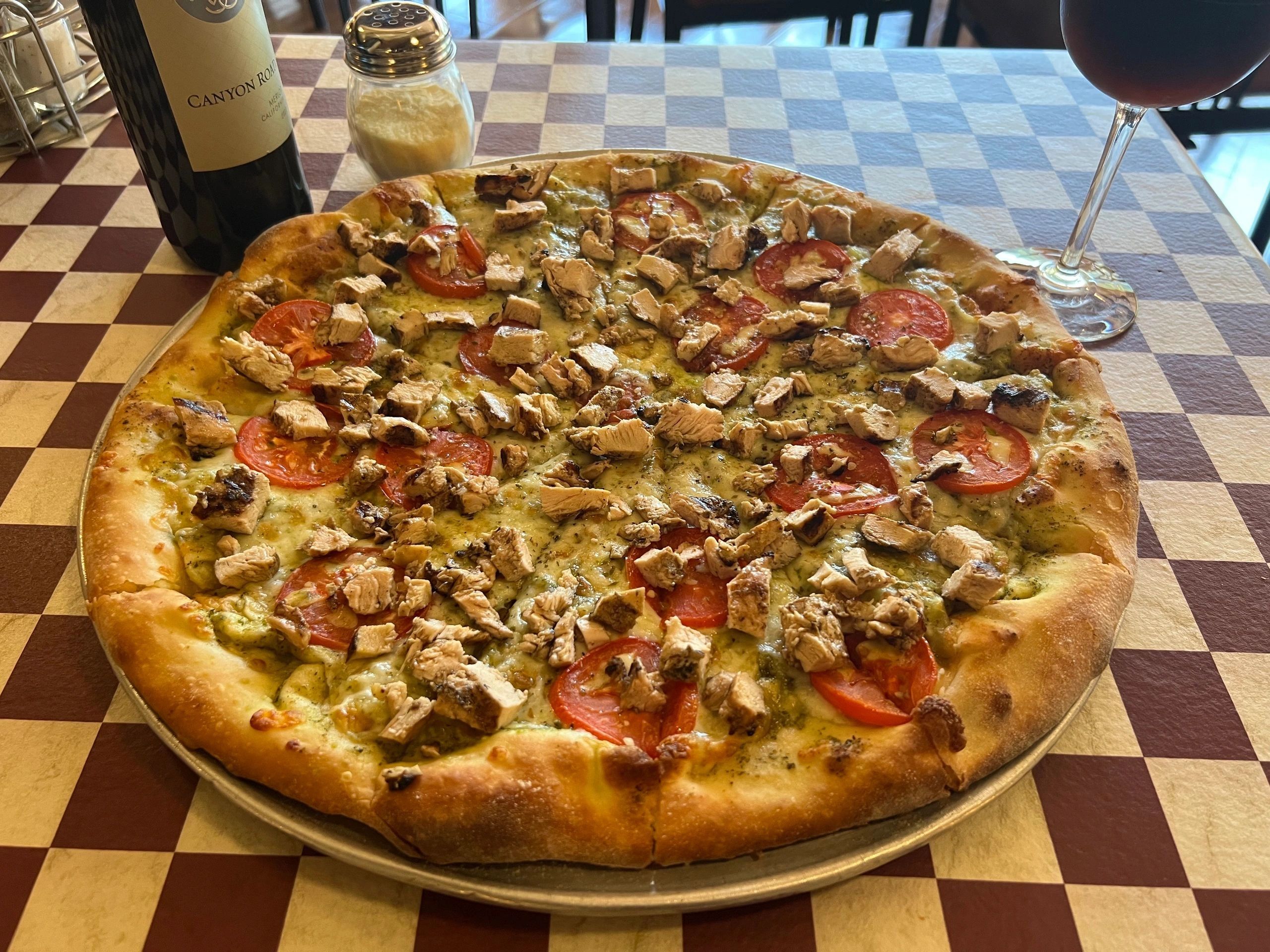 Pizza with Canyon Road wine